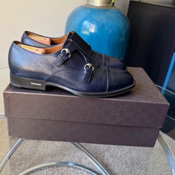 GUCCI NAVY DOUBLE MONK STRAP CAP TOE - Picture 5 of 12